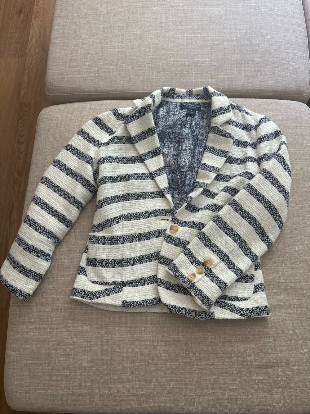 Lucky Brand Navy & Cream Striped Knit Blazer Small